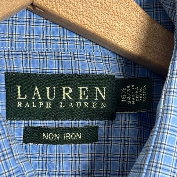 Lauren Ralph Lauren Mens Blue Checkered Button Down Long Sleeve 100% Cotton 16.5 - Picture 6 of 9